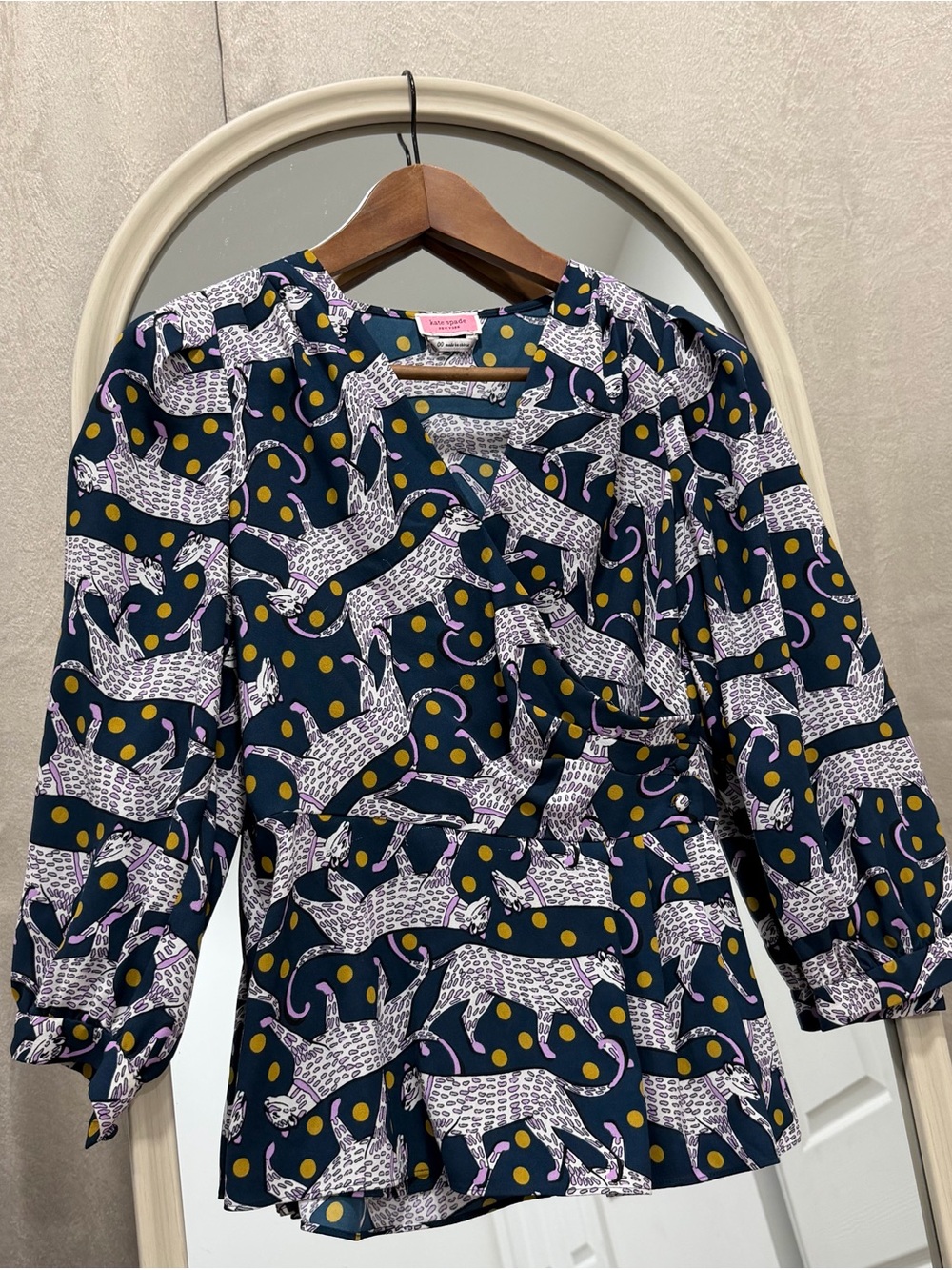 kate spade Navy Leopard & Dot Peplum Blouse 00
